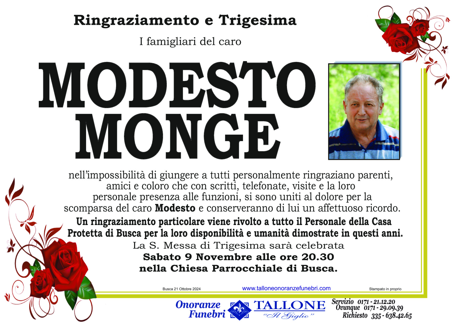 <br />
<b>Warning</b>:  Undefined variable $info in <b>/home/tallone/public_html/ringraziamenti.php</b> on line <b>68</b><br />
Modesto Monge